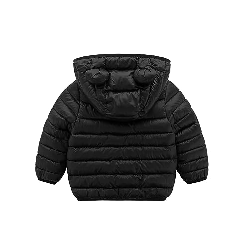 Black Puffer Jacket with Hood for Baby Boys/Girls