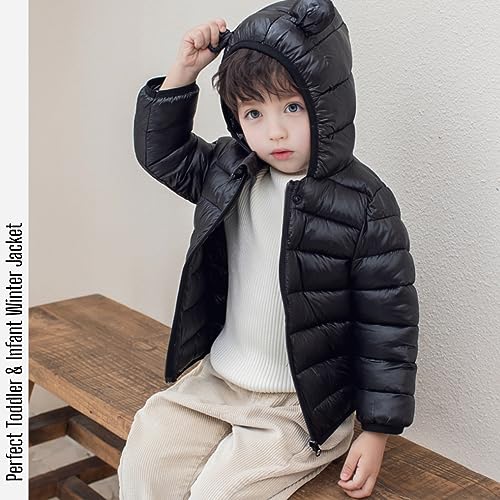 Black Puffer Jacket with Hood for Baby Boys/Girls