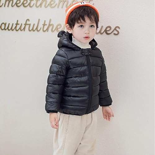 Black Puffer Jacket with Hood for Baby Boys/Girls
