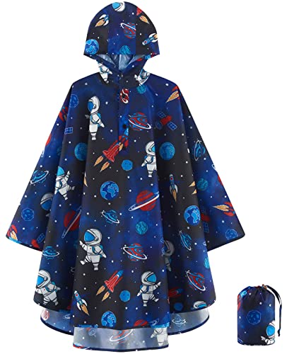 Kids Dinosaur Rain Poncho with Hood - Portable & Reusable