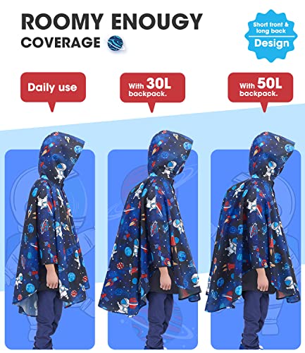 Kids Dinosaur Rain Poncho with Hood - Portable & Reusable
