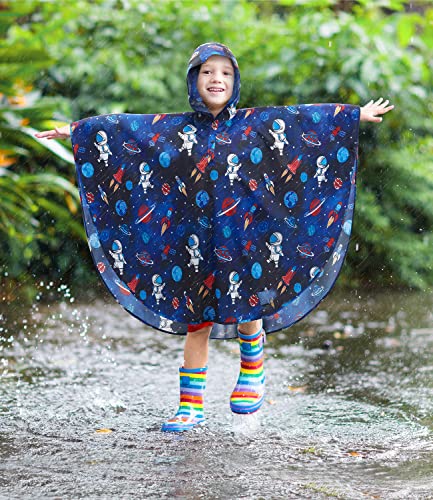 Kids Dinosaur Rain Poncho with Hood - Portable & Reusable