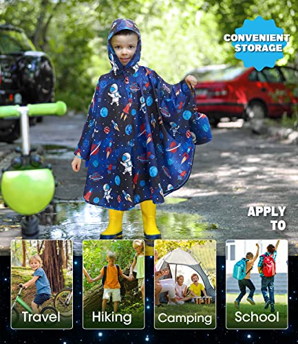 Kids Dinosaur Rain Poncho with Hood - Portable & Reusable