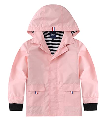 Pink Waterproof Hooded Jackets for Girls, Size 8-9
