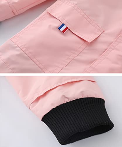 Pink Waterproof Hooded Jackets for Girls, Size 8-9