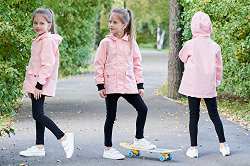 Pink Waterproof Hooded Jackets for Girls, Size 8-9