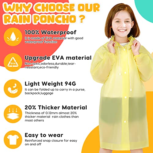 3Pack Kids Reusable Rain Ponchos - Waterproof Raincoats