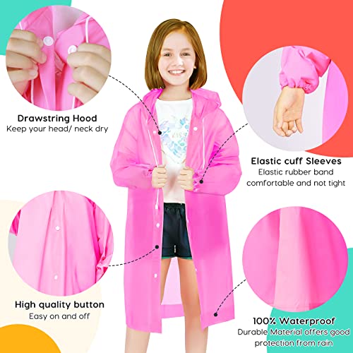 3Pack Kids Reusable Rain Ponchos - Waterproof Raincoats