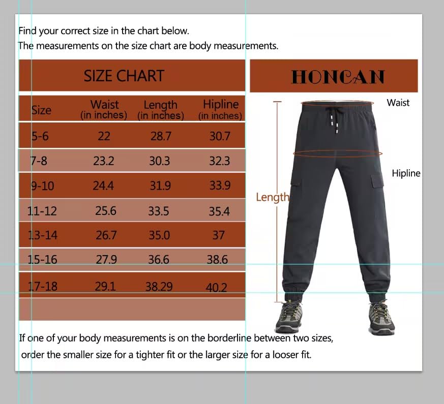 HONCAN Boys Cargo Joggers - Quick Dry Lightweight