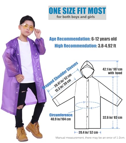 Makonus Kids 2 Pack Reusable Rain Ponchos, Purple/Pink