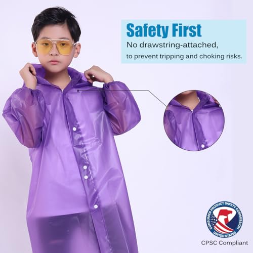 Makonus Kids 2 Pack Reusable Rain Ponchos, Purple/Pink