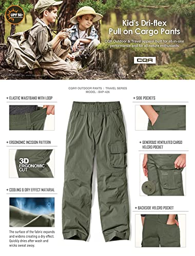 Kids Outdoor Camping Hiking Pants, UPF 50+, Olive
