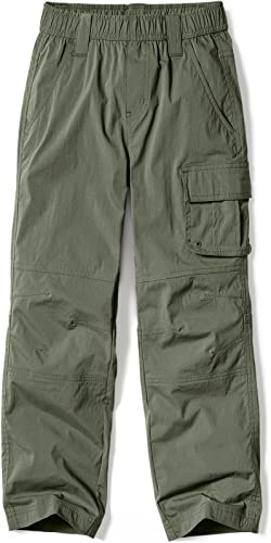 Kids Outdoor Camping Hiking Pants, UPF 50+, Olive