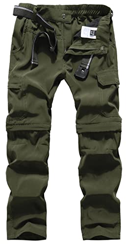Kids Quick Dry Convertible Cargo Hiking Pants, Army Green