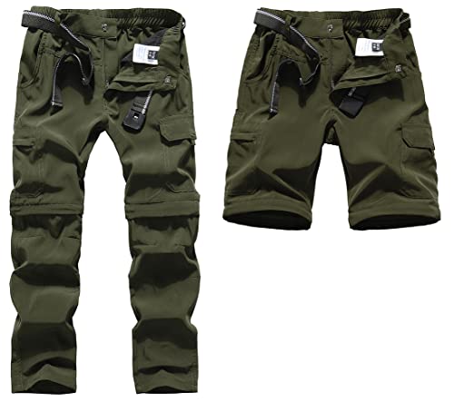Kids Quick Dry Convertible Cargo Hiking Pants, Army Green