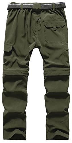 Kids Quick Dry Convertible Cargo Hiking Pants, Army Green