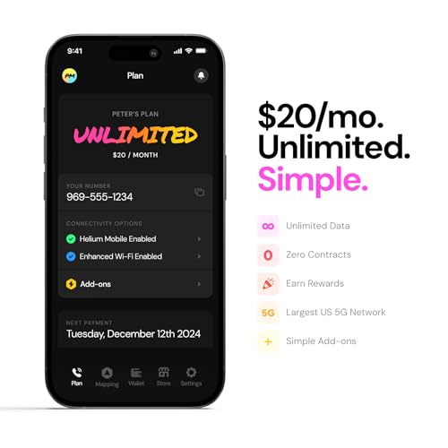 Helium Mobile Plan SIM Kit - Unlimited Talk, Text, Data