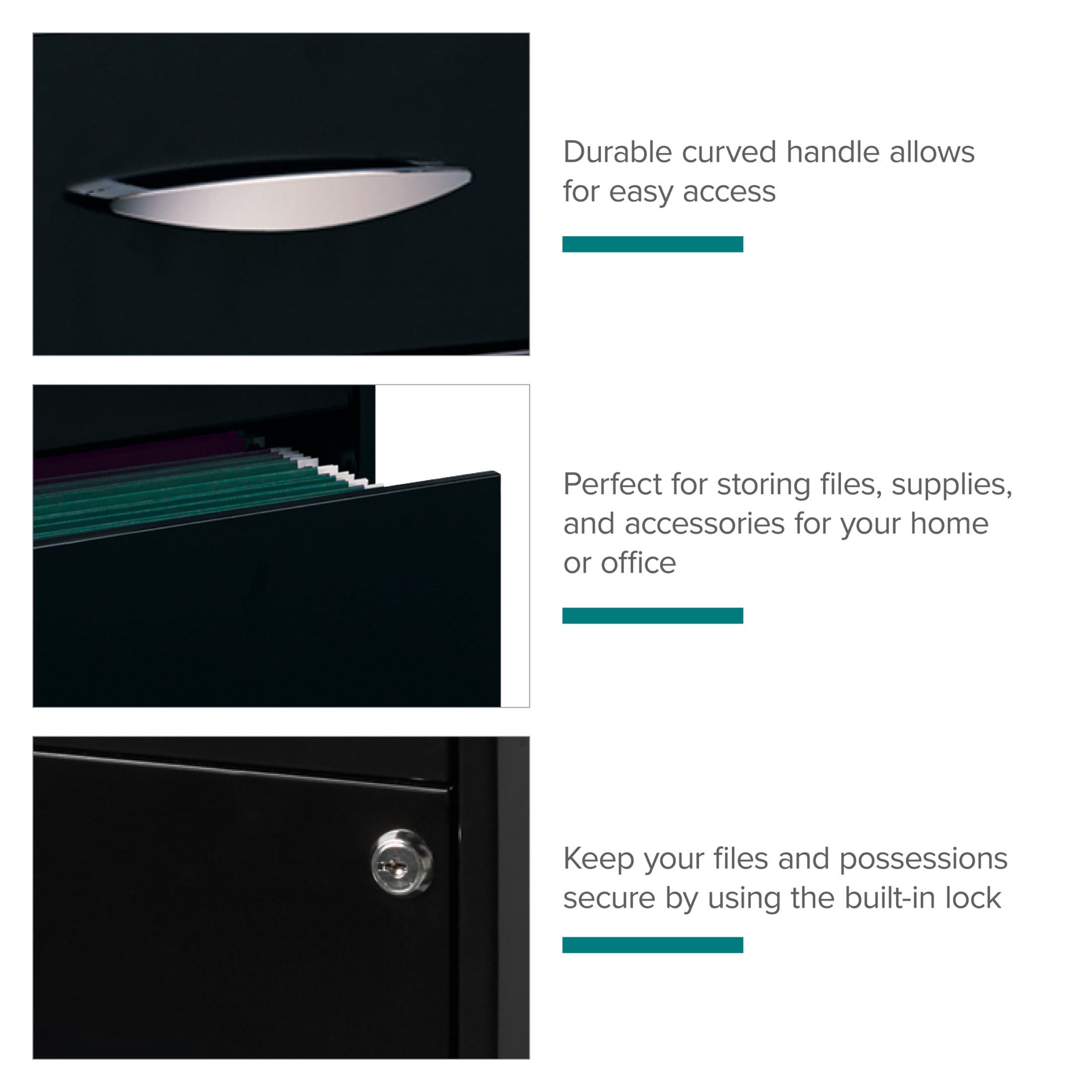 Filing Cabinet 18"W, 3-Drawer Organizer File, Black