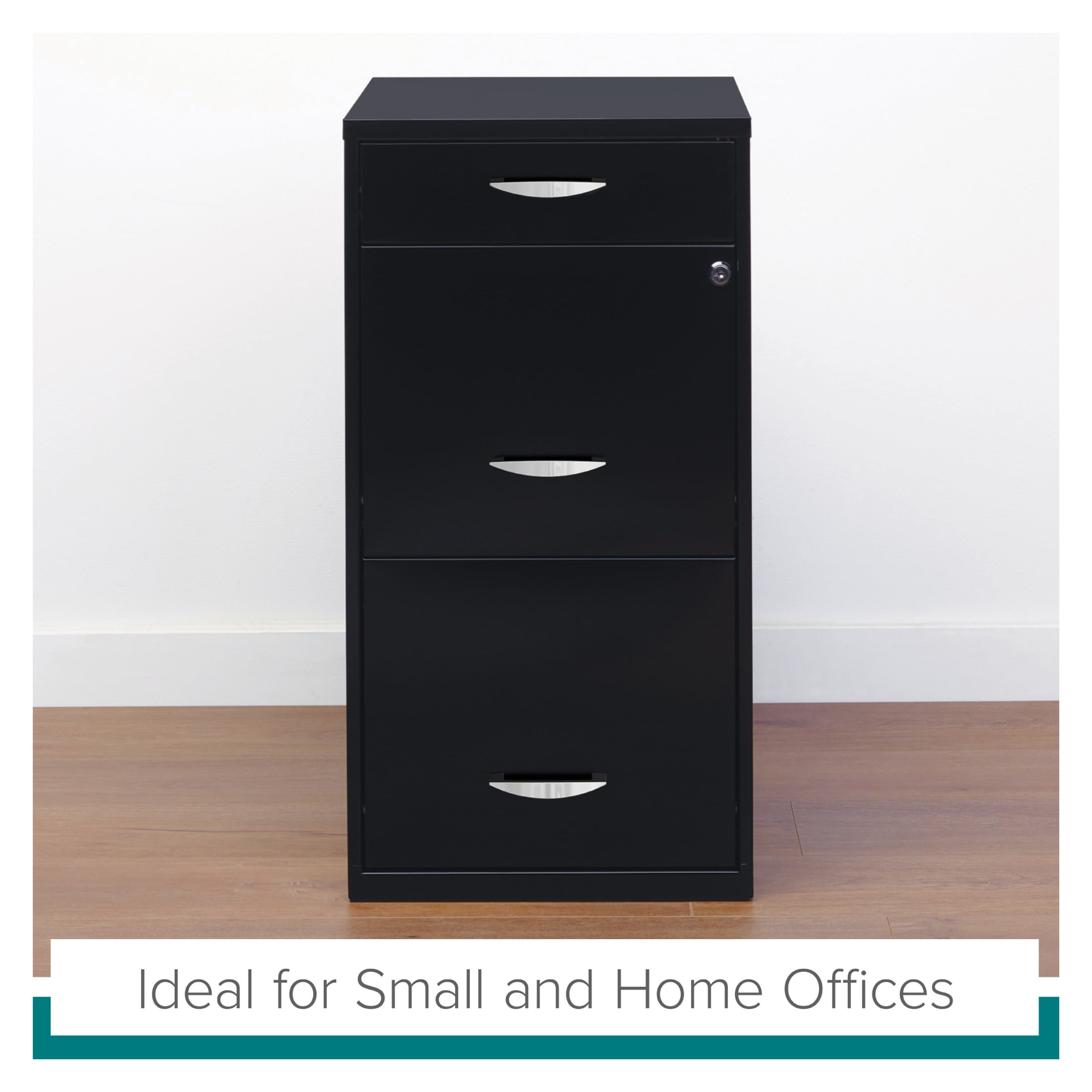 Filing Cabinet 18"W, 3-Drawer Organizer File, Black