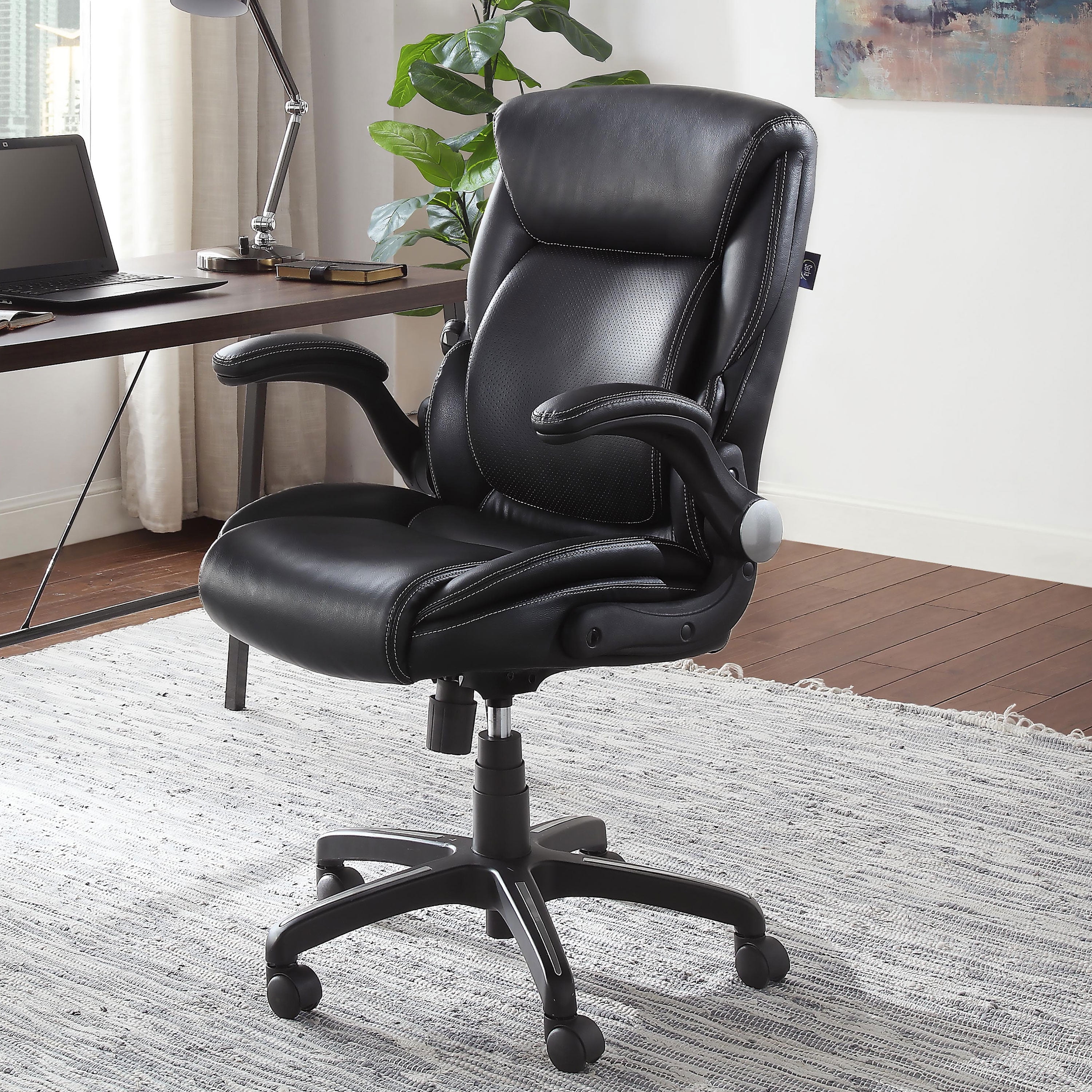 Black Bonded Leather Serta Office Chair with Lumbar Support