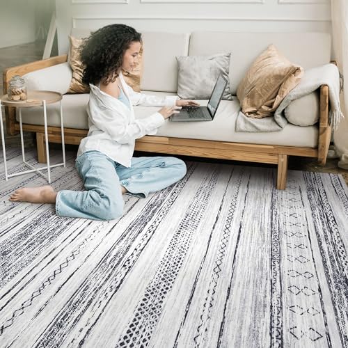 Boho Moroccan Neutral Area Rug - 5x7