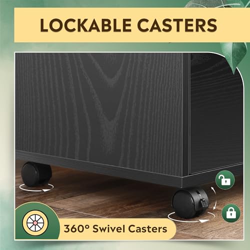 Black 3-drawer mobile file cabinet with shelves