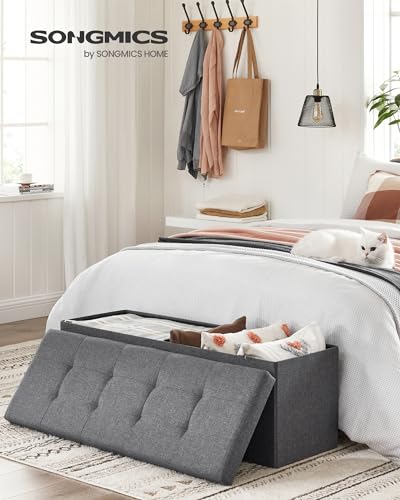 Foldable Storage Ottoman Bench - Dark Gray