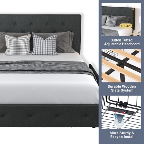 Queen Size Platform Bed with Storage and Headboard