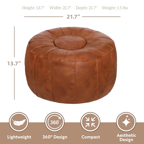 Handmade Moroccan Round Pouf Ottoman Seat - Brown