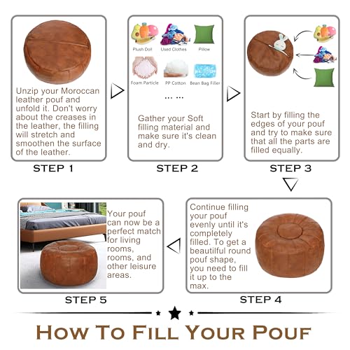 Handmade Moroccan Round Pouf Ottoman Seat - Brown