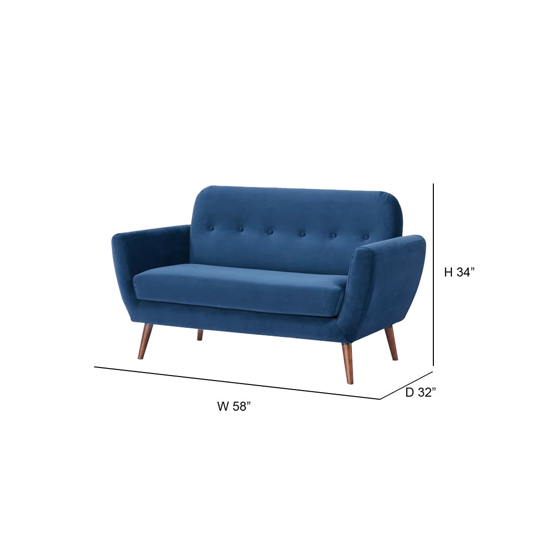 A&D Home Oakland Loveseat, Velvet Blue