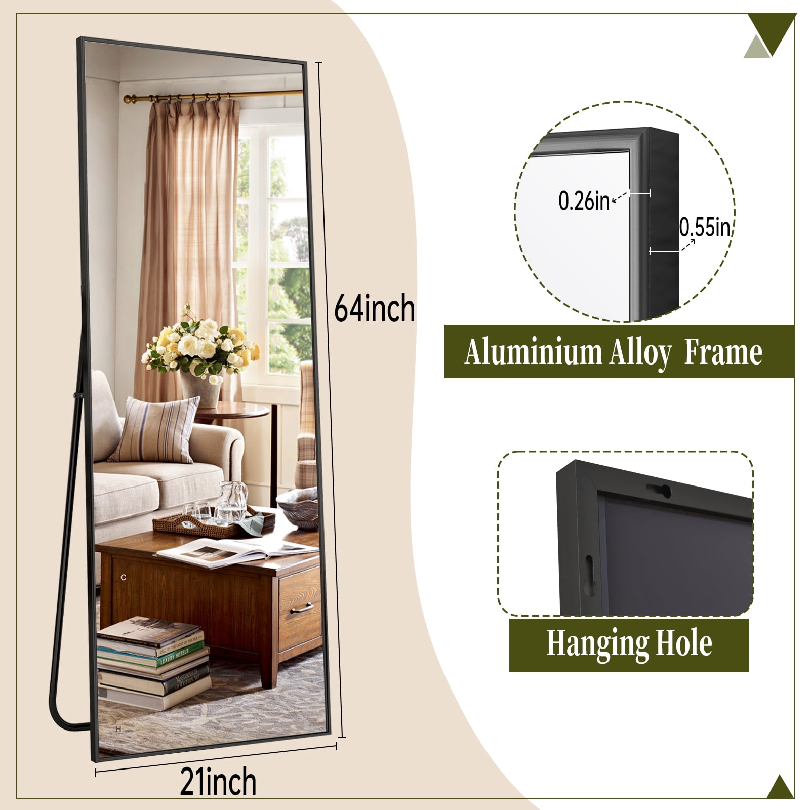 Full-Length Black Mirror for Dressing Room