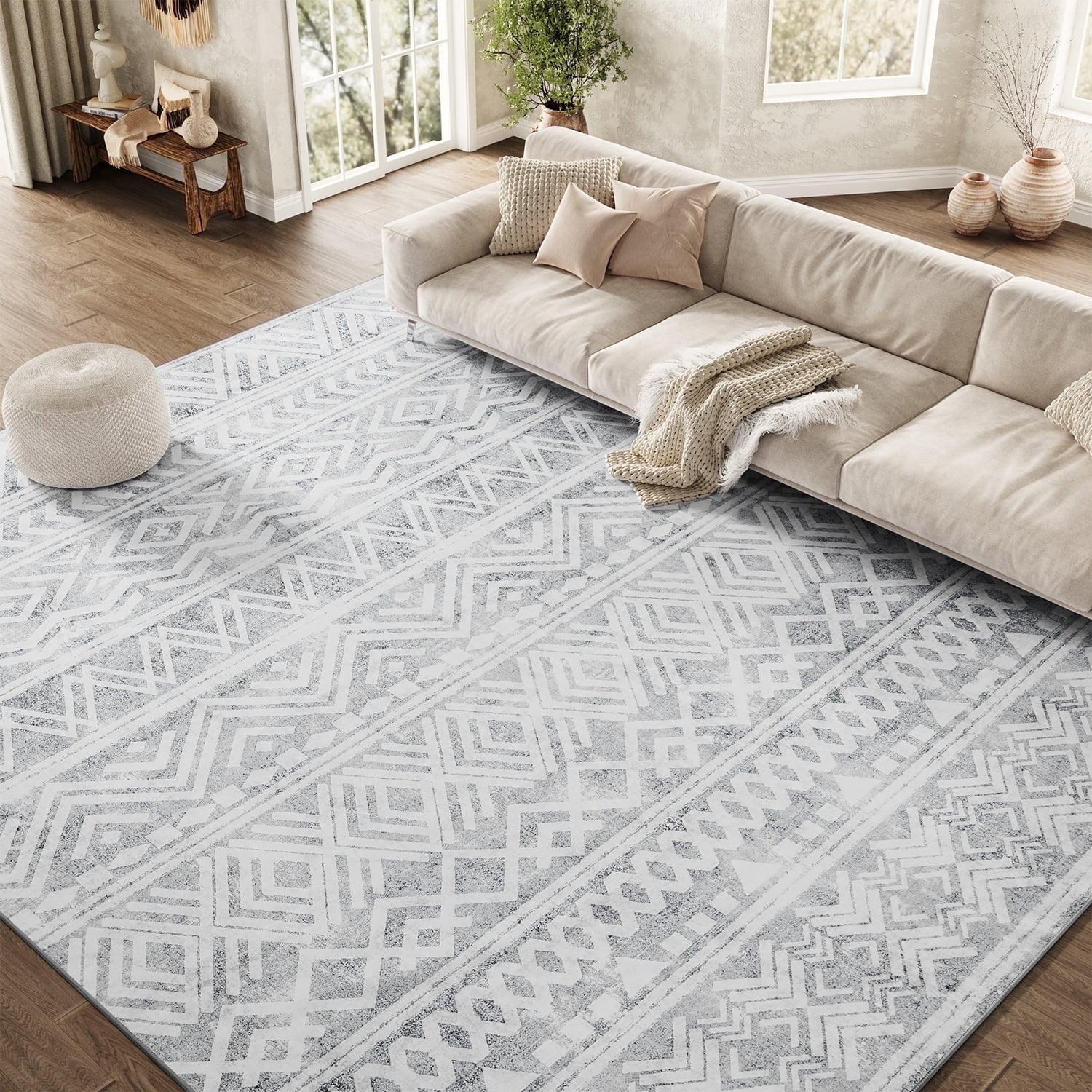 MontVoo Boho Area Rug 8'x10' Gray Geometric