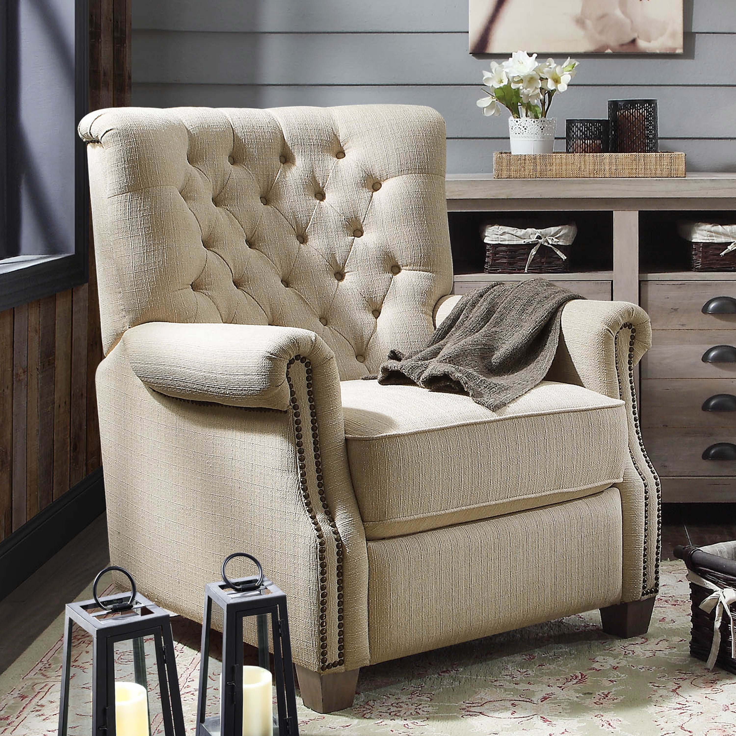 Beige Tufted Push Back Recliner