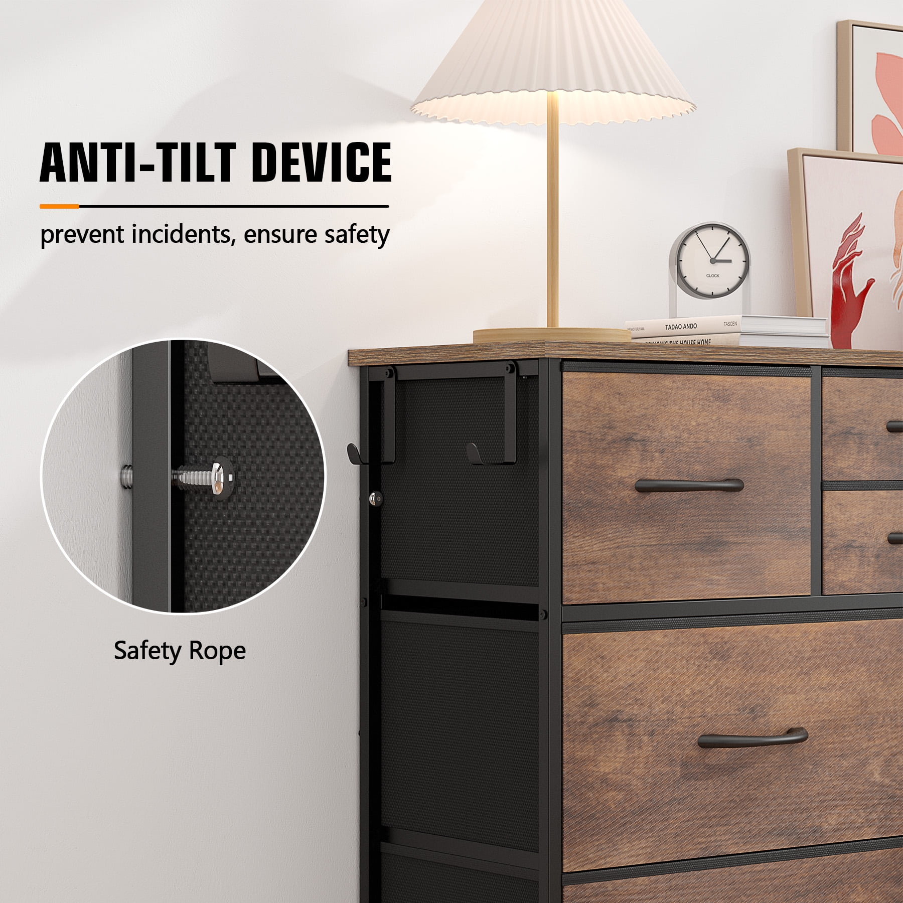 10 Drawer Bedroom Dresser with Side Pockets