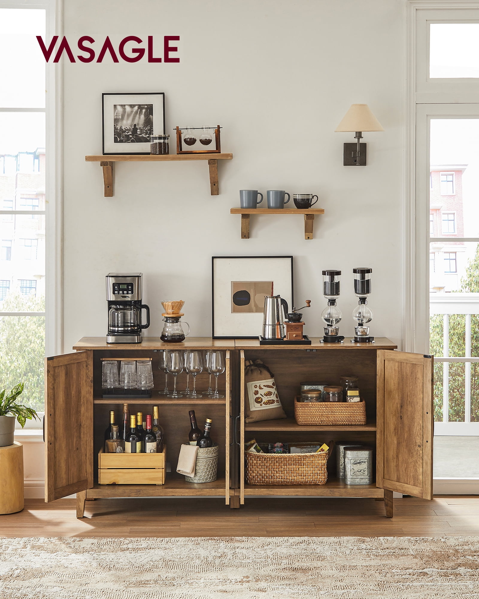 Adjustable Shelf Buffet Cabinet for Rustic Living Room