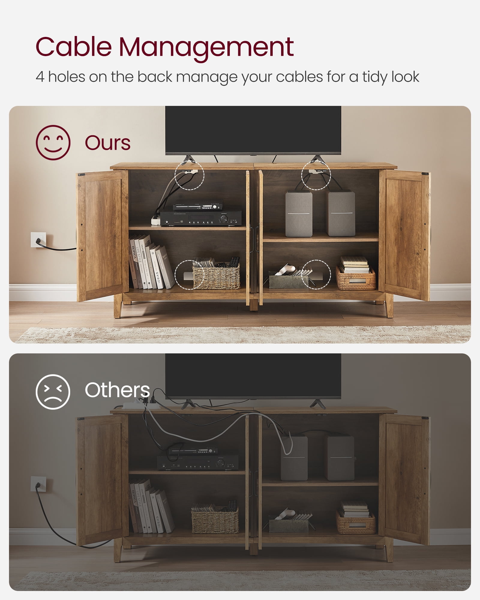 Adjustable Shelf Buffet Cabinet for Rustic Living Room