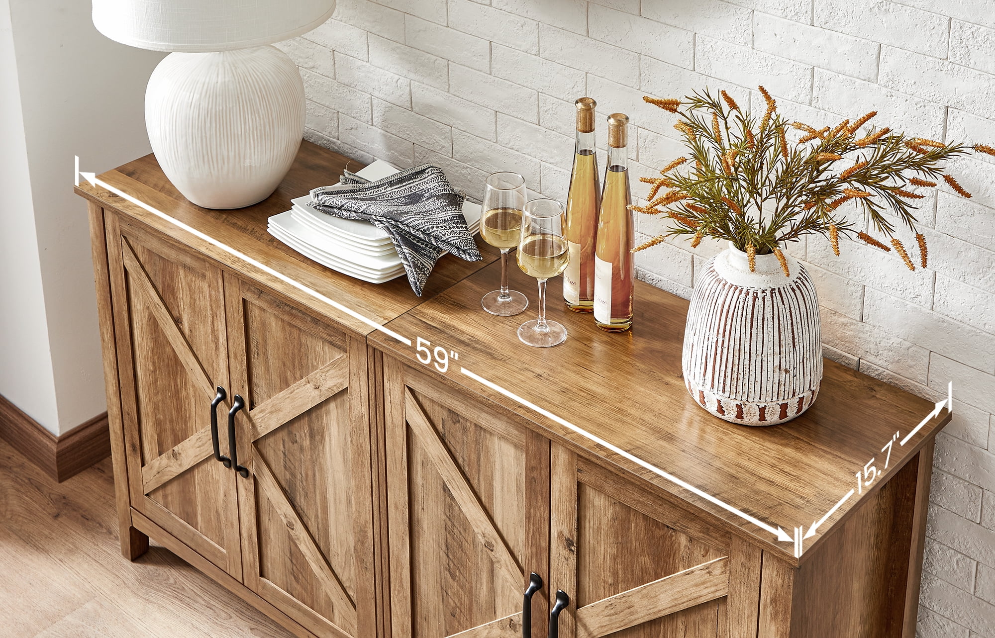 Adjustable Shelf Buffet Cabinet for Rustic Living Room