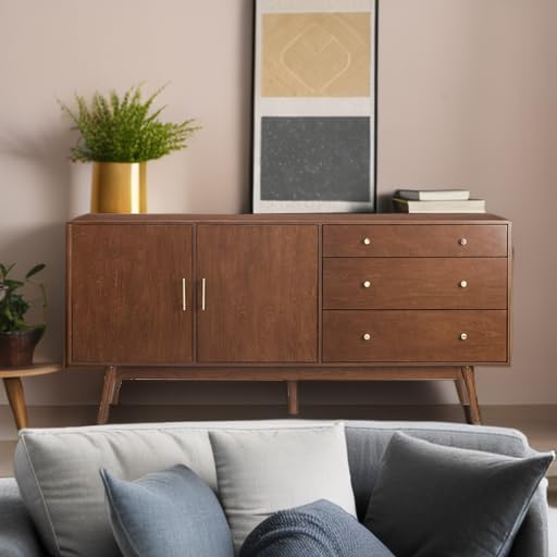 Mid-Century Modern Walnut Sideboard Cabinet, 70 Inch