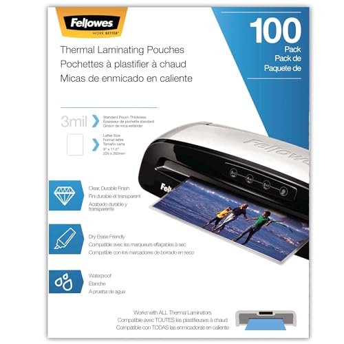 Fellowes Letter Size Laminating Pouches, 3 mil, 100-Pack