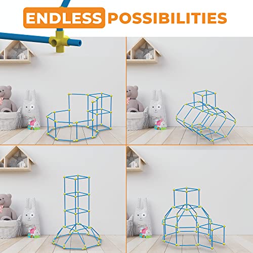 180pc Modular Fort Building Kit for Kids | STEM Toy Set | DIY Build Play Castle Tunnel House