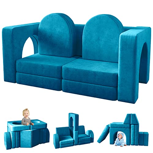 10PCS Modular Kids Play Couch for Homeschooling, Blue