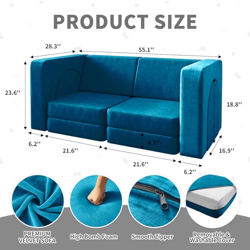 10PCS Modular Kids Play Couch for Homeschooling, Blue