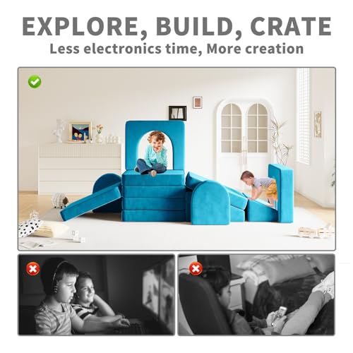 10PCS Modular Kids Play Couch for Homeschooling, Blue
