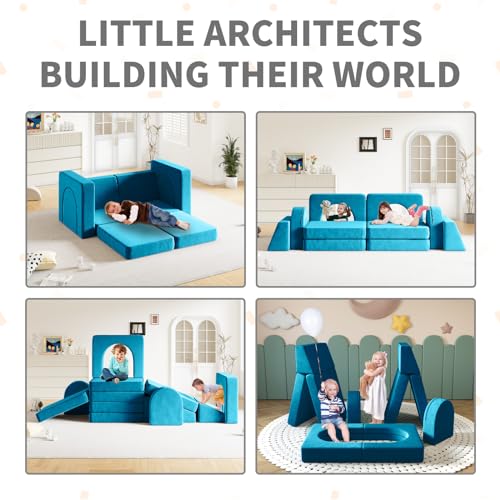 10PCS Modular Kids Play Couch for Homeschooling, Blue