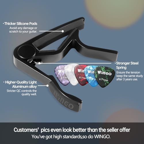 WINGO Guitar Capo with 5 Free Picks, Black