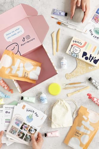Adult DIY Pottery Kit: Clay, Tools, Paints, Brushes