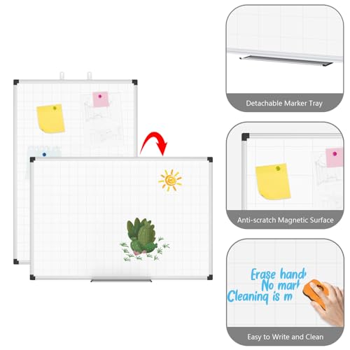 XBoard Large Magnetic Double-Sided Whiteboard Planner Gridlines