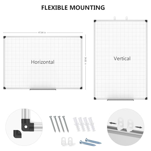 XBoard Large Magnetic Double-Sided Whiteboard Planner Gridlines