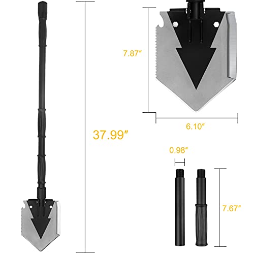 Yeacool 38" Folding Shovel with Pickaxe and Multitool
